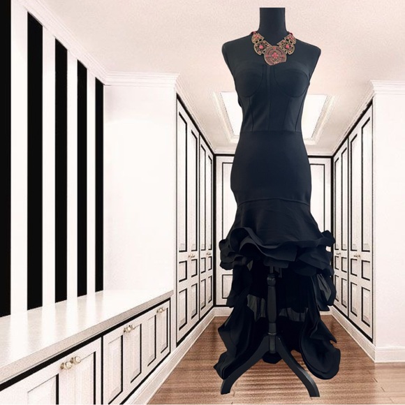 Source Unknown Dresses & Skirts - Black spandex high low ruffle strapless train prom evening dress size small